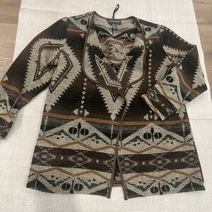 [US16]Frank Lyman Design Brown and Cream Patterned Cardigan Open Jacket NWOT